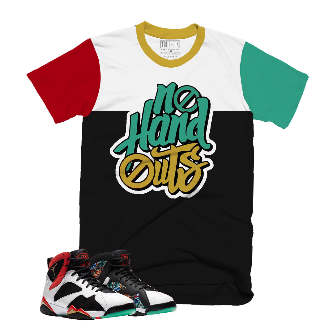 No Hand Outs | Retro Air Jordan 7 Chile Red Colorblock T-shirt