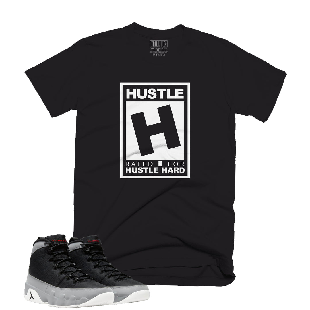 Rated H Tee | Retro Air Jordan 9 Black and Particle Grey T-shirt