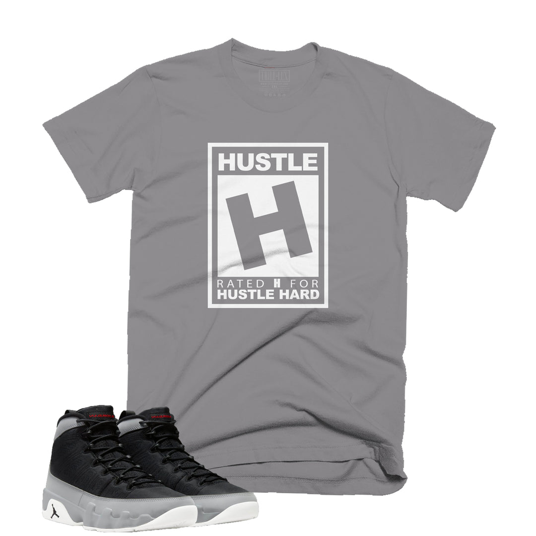 Rated H Tee | Retro Air Jordan 9 Black and Particle Grey T-shirt - Grey