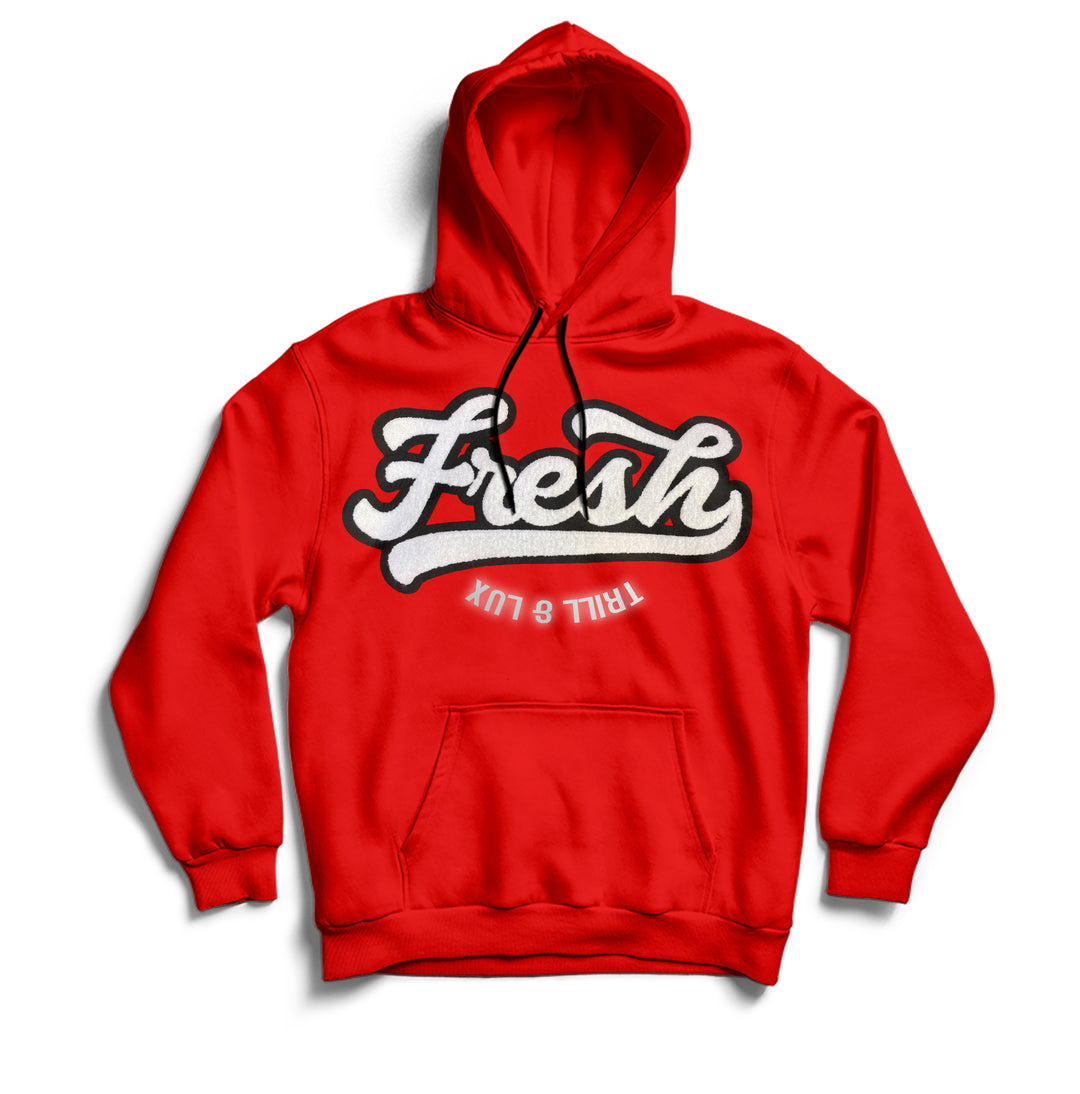 Chenille Hoodie w/ Reflective Print | Red & Black