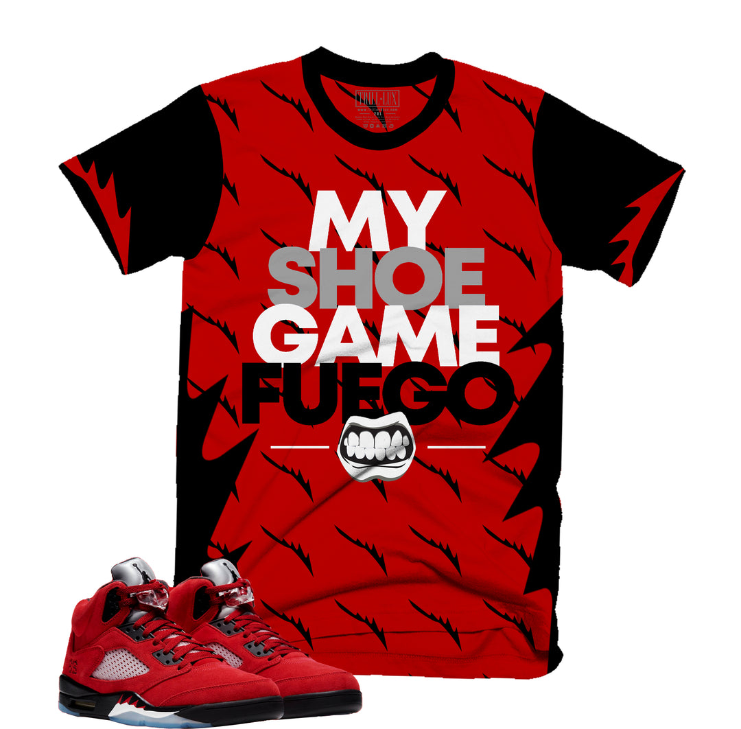 Shoe Game Fuego | Retro Air Jordan 5 Toro Bravo Colorblock T-shirt