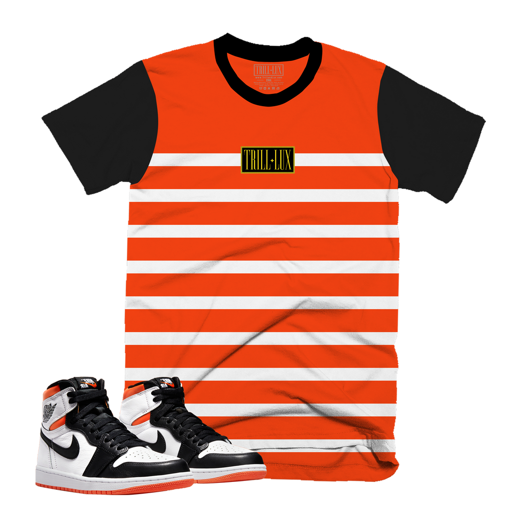 Box Logo Tee | Retro Air Jordan 1 Electro Orange Colorblock T-shirt