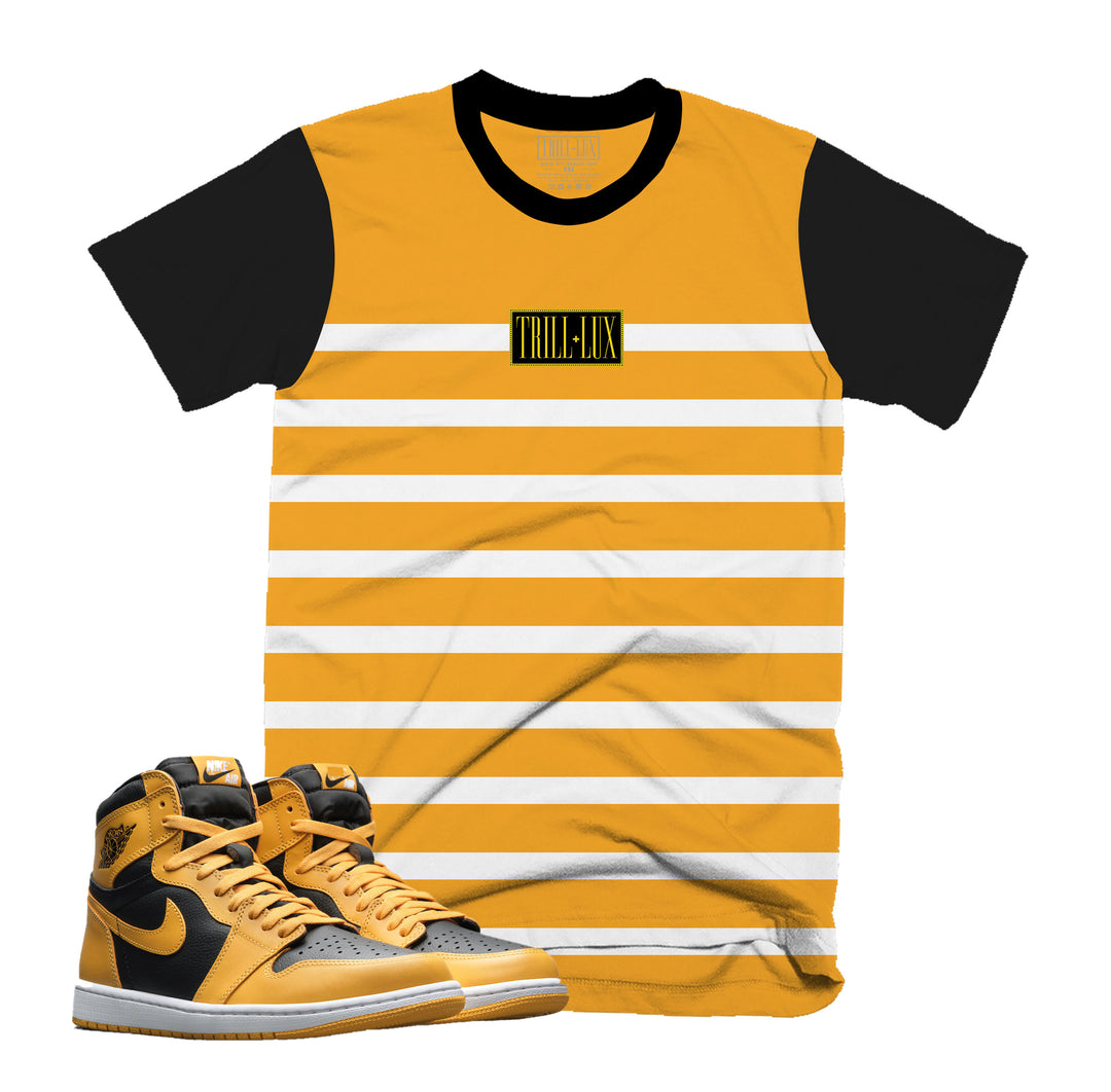 Stripe Logo Tee | Retro Air Jordan 1 Pollen Colorblock T-shirt