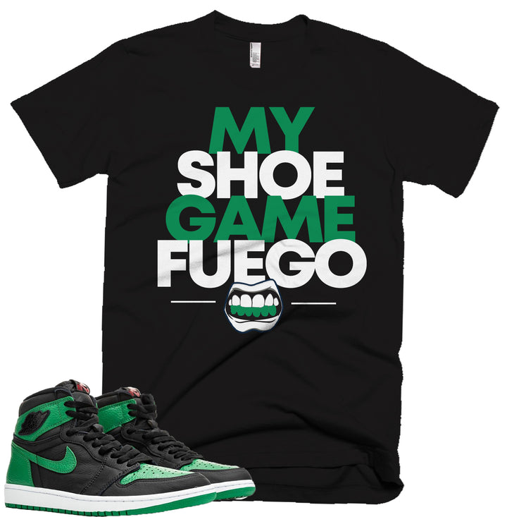Trill & Lux  I My Shoe Game Fuego Tee | Retro Jordan 1 Pine Green Colorblock T-shirt