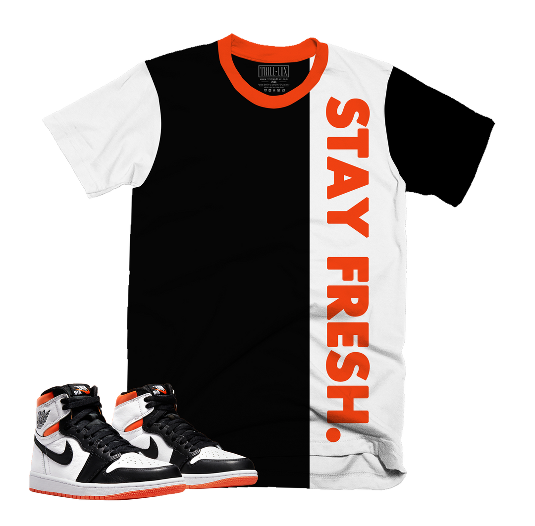 Stay Fresh Tee | Retro Air Jordan 1 Electro Orange Colorblock T-shirt