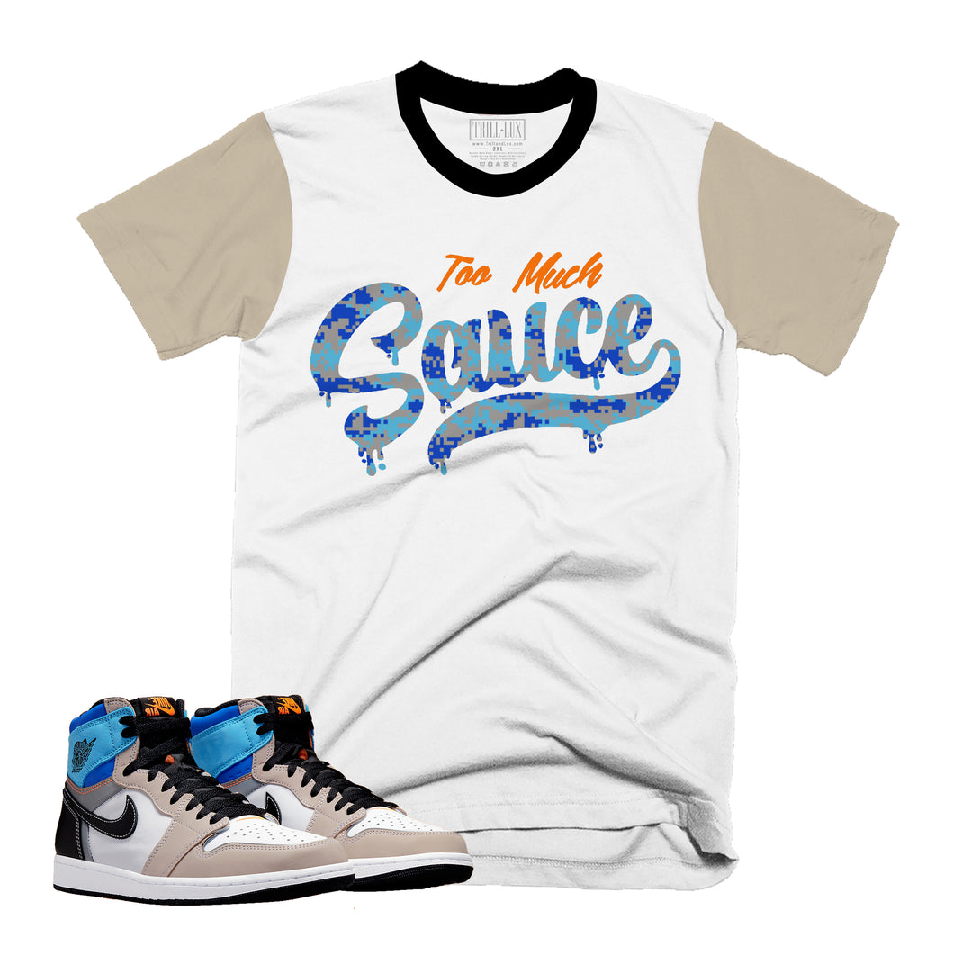 Too Much Sauce Tee | Retro Air Jordan 1 Prototype Colorblock T-shirt