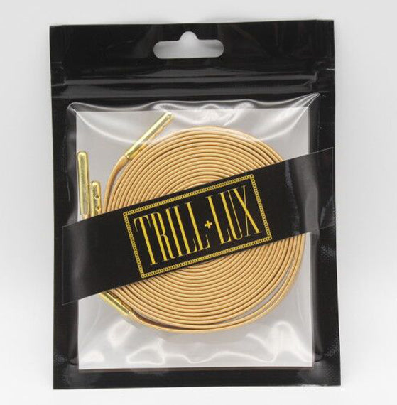 Luxury Gold Leather Shoelaces with Gold Tips