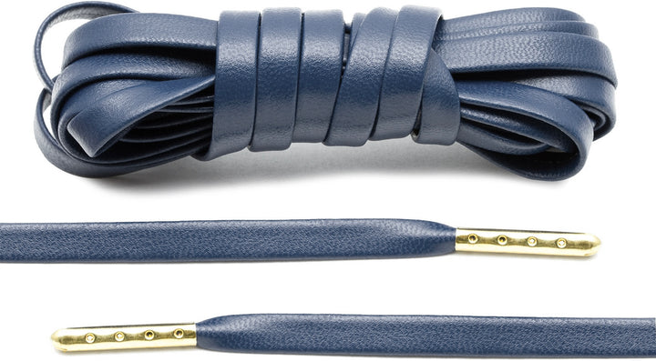 Luxury Navy Leather Shoelaces with Gold Tips