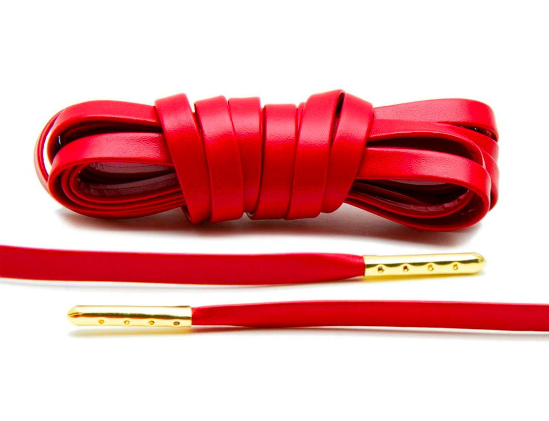 Luxury Red Leather Shoelaces with Gold Tips