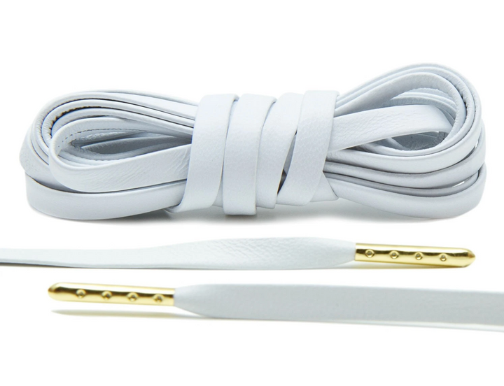 Luxury White Leather Shoelaces with Gold Tips