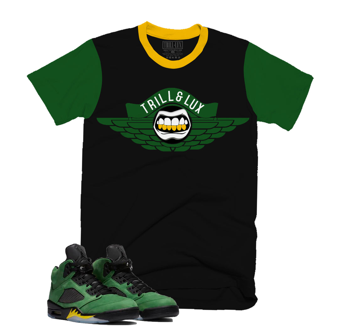 Trill Wingz Tee | Retro Air Jordan 5 Apple Green Colorblock T-shirt