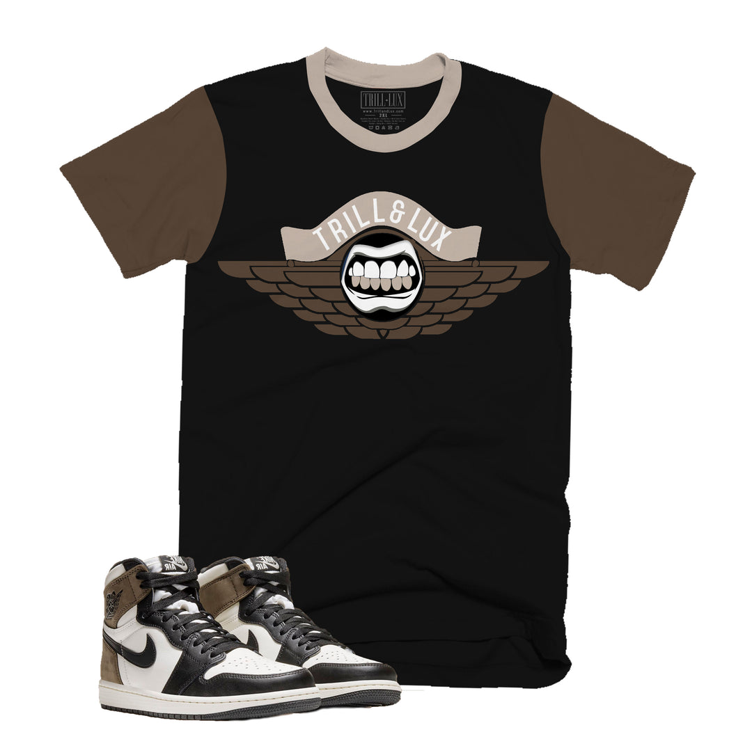 Trill Wings Tee | Retro Air Jordan 1 Black Mocha Colorblock T-shirt