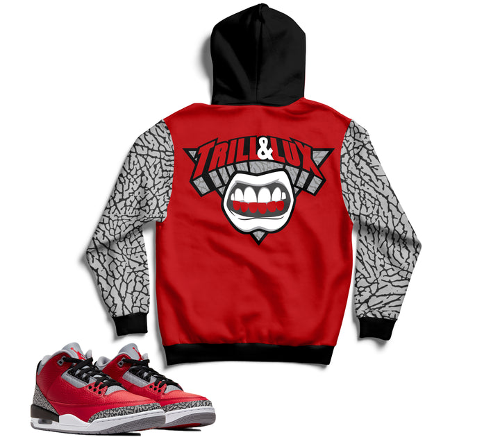 Trill and Lux | Retro Jordan 3 Red Cement Inspired Hoodie Chicago