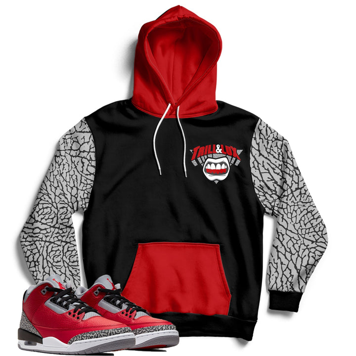 CLEARANCE - Trill and Lux | Retro Jordan 3 Red Cement Inspired Hoodie Chicago BLACK