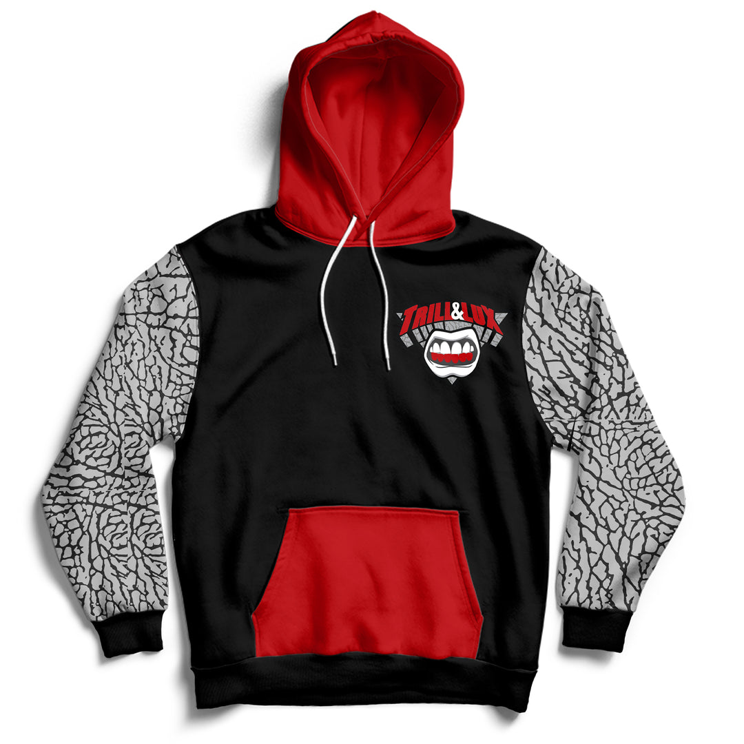 Trill and Lux | Retro Jordan 3 Red Cement Inspired Hoodie Chicago BLACK