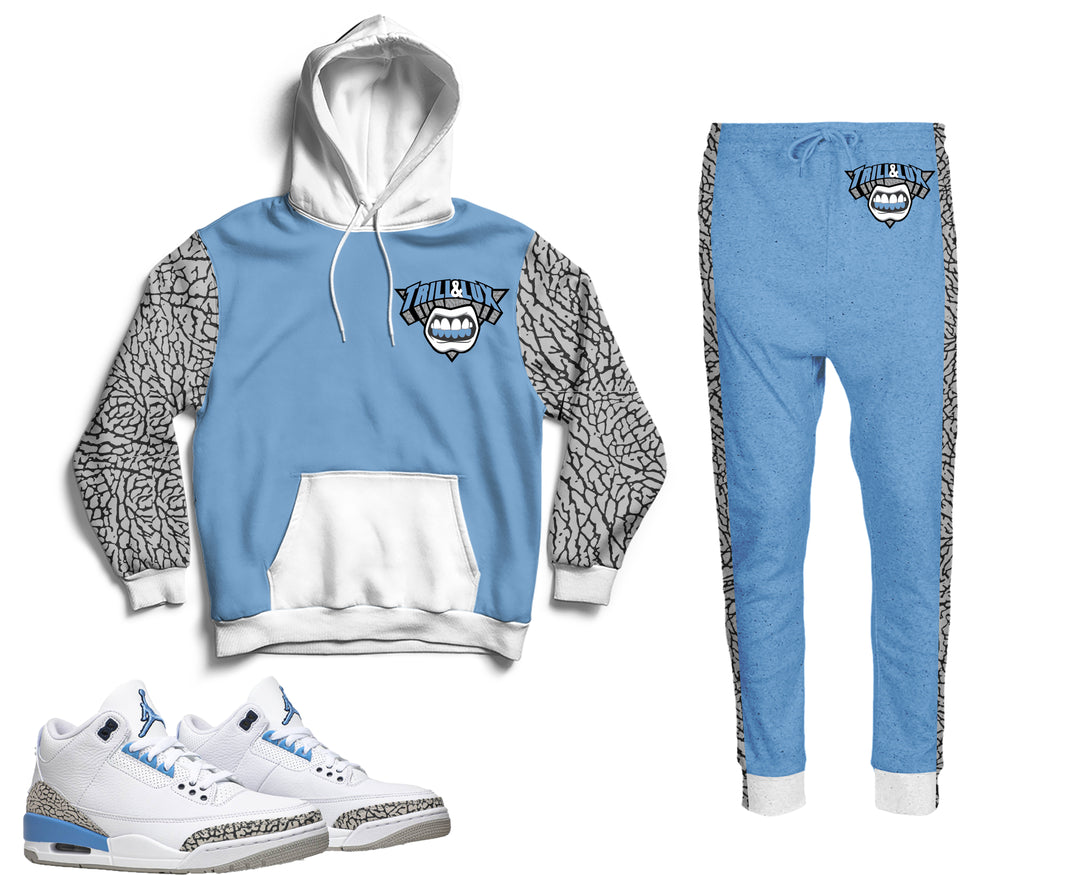 Trill and Lux | Retro Jordan 3 UNC Inspired Hoodie and Jogger V2 Carolina Blue