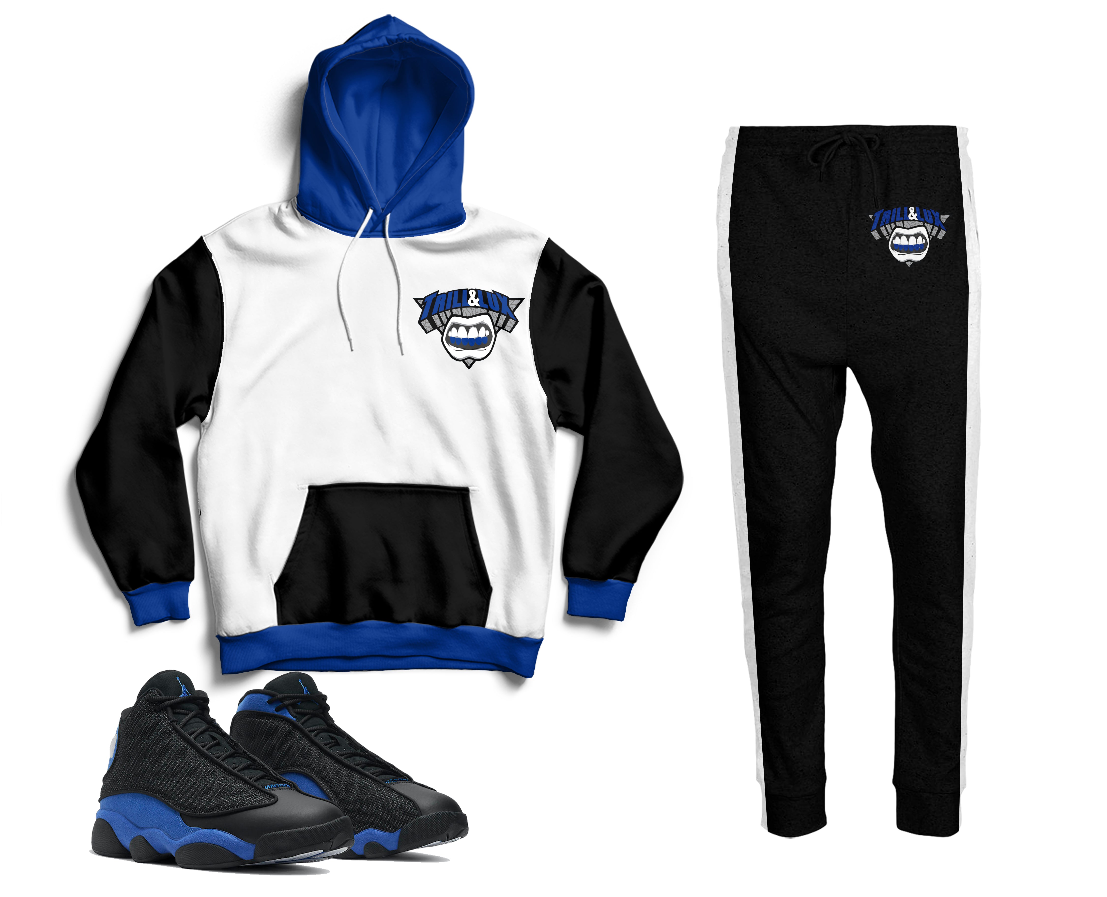 Trill Grill Air Jordan 13 Black Royal Inspired Jogger and Hoodie Sui Trill Lux