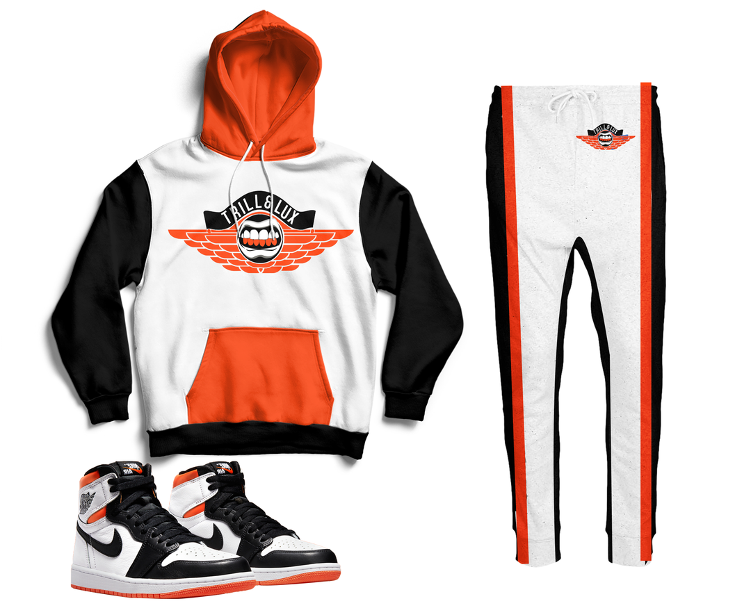 Flight | Air Jordan 1 Electro Orange Inspired Jogger and Hoodie Suit |