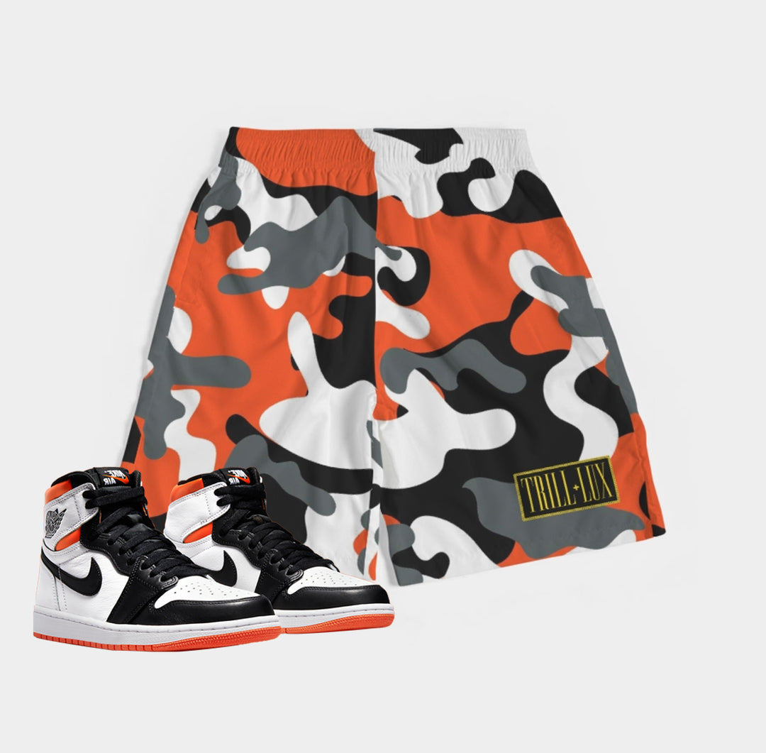 Camo  Box Logo | Air jordan 1 Electro Orange Inspired Jogger Shorts