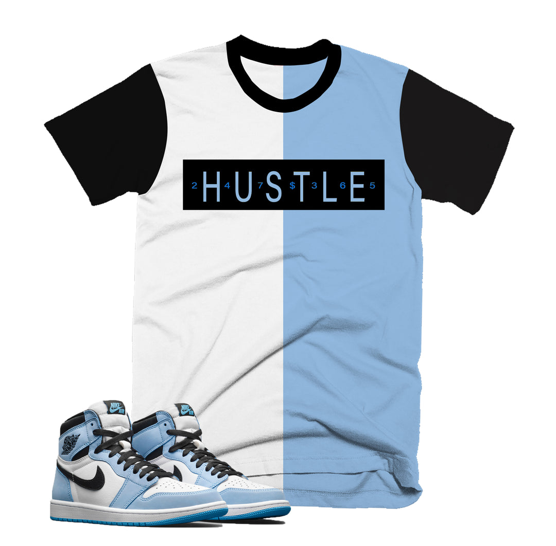 Hustle 24/7 Tee | Retro Air Jordan 1 University Blue Colorblock T-shirt