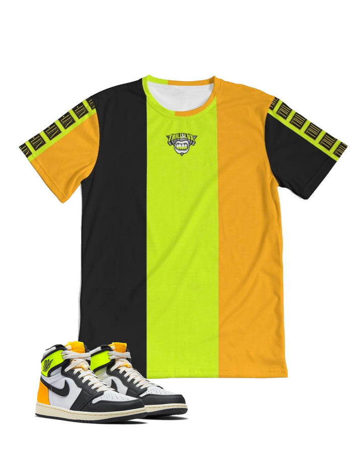 Stripe Logo Tee | Retro Air Jordan 1 Volt Gold The Colorblock T-shirt