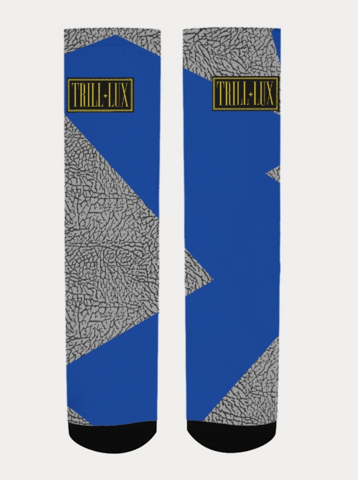 Trill & Lux | Air jordan 3 Blue Cement Inspired fragment Men's Socks