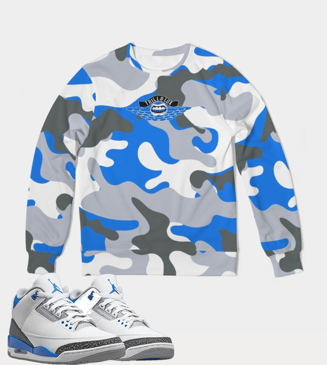 Racer Camo Sweatshirt | Air Jordan 3 Racer Blue Inspired Sweater