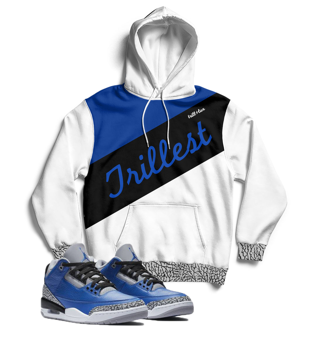 Trill and Lux | Retro Jordan 3 Blue Cement Inspired Hoodie