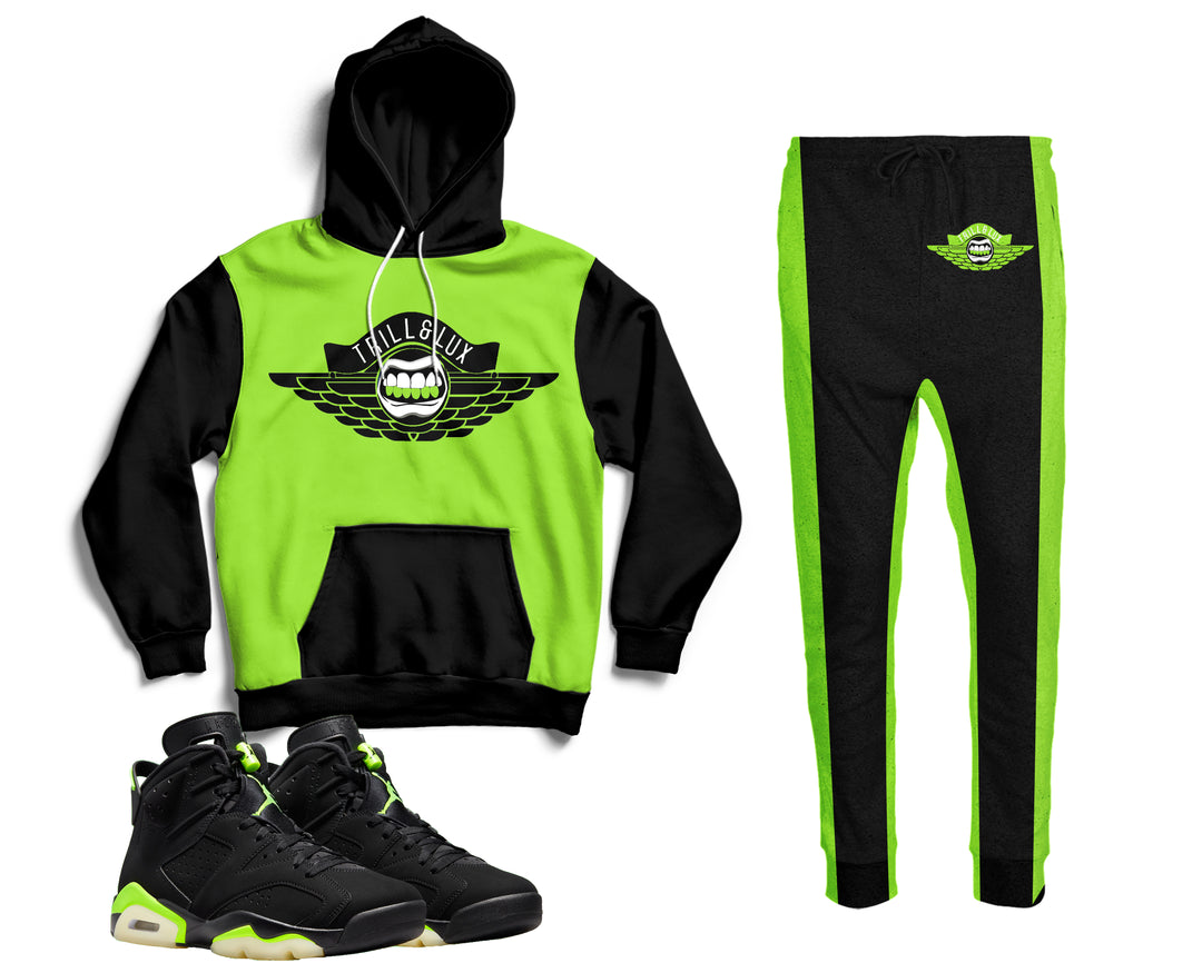 Trill & Lux | Jordan 6 Electric Green Inspired Jogger and Hoodie Suit | Retro Jordan 6