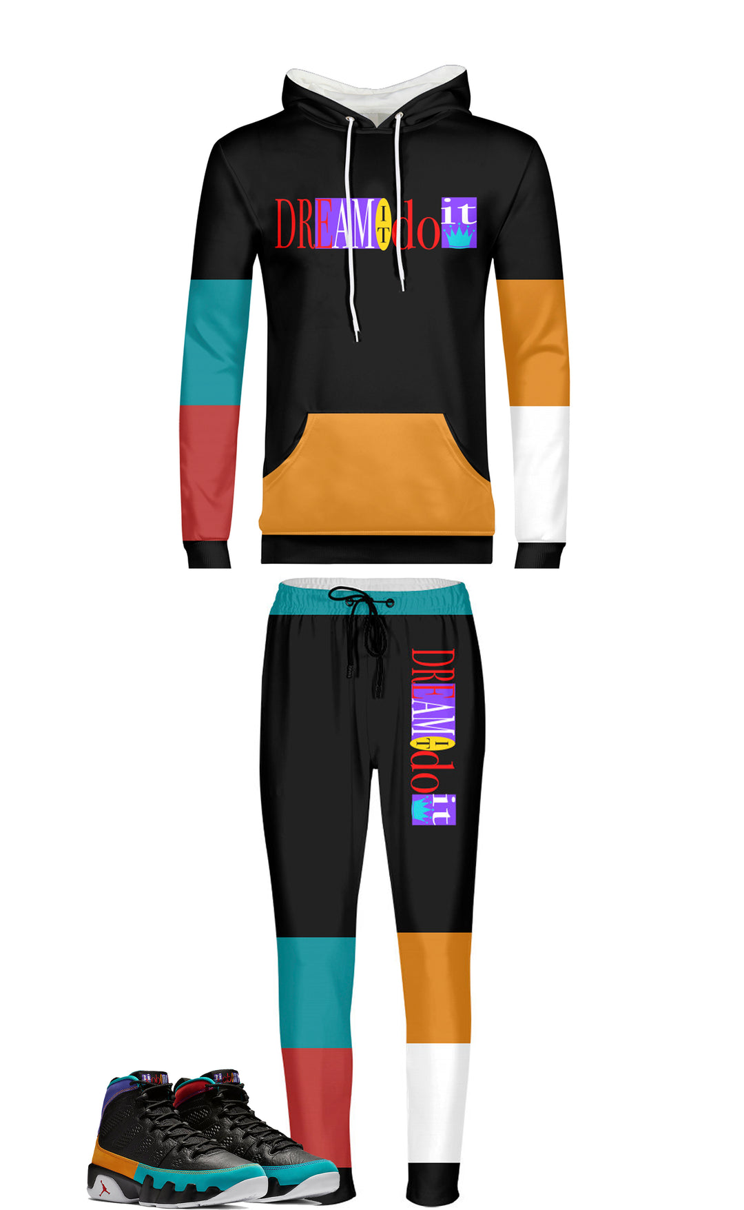 Dream It Do It| Retro Jordan 9 Colorblock | jogging pants & Hoodie Set