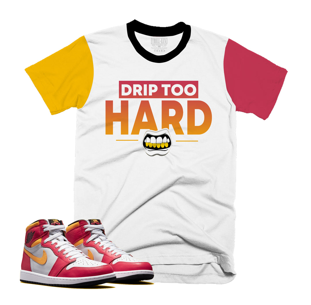 Drip Too Hard Tee | Retro Air Jordan 1 Fusion Red Colorblock T-shirt