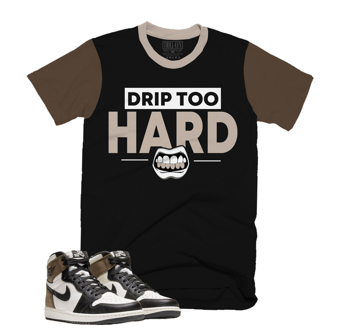 Drip Too Hard Tee | Retro Air Jordan 1 Black Mocha Colorblock T-shirt