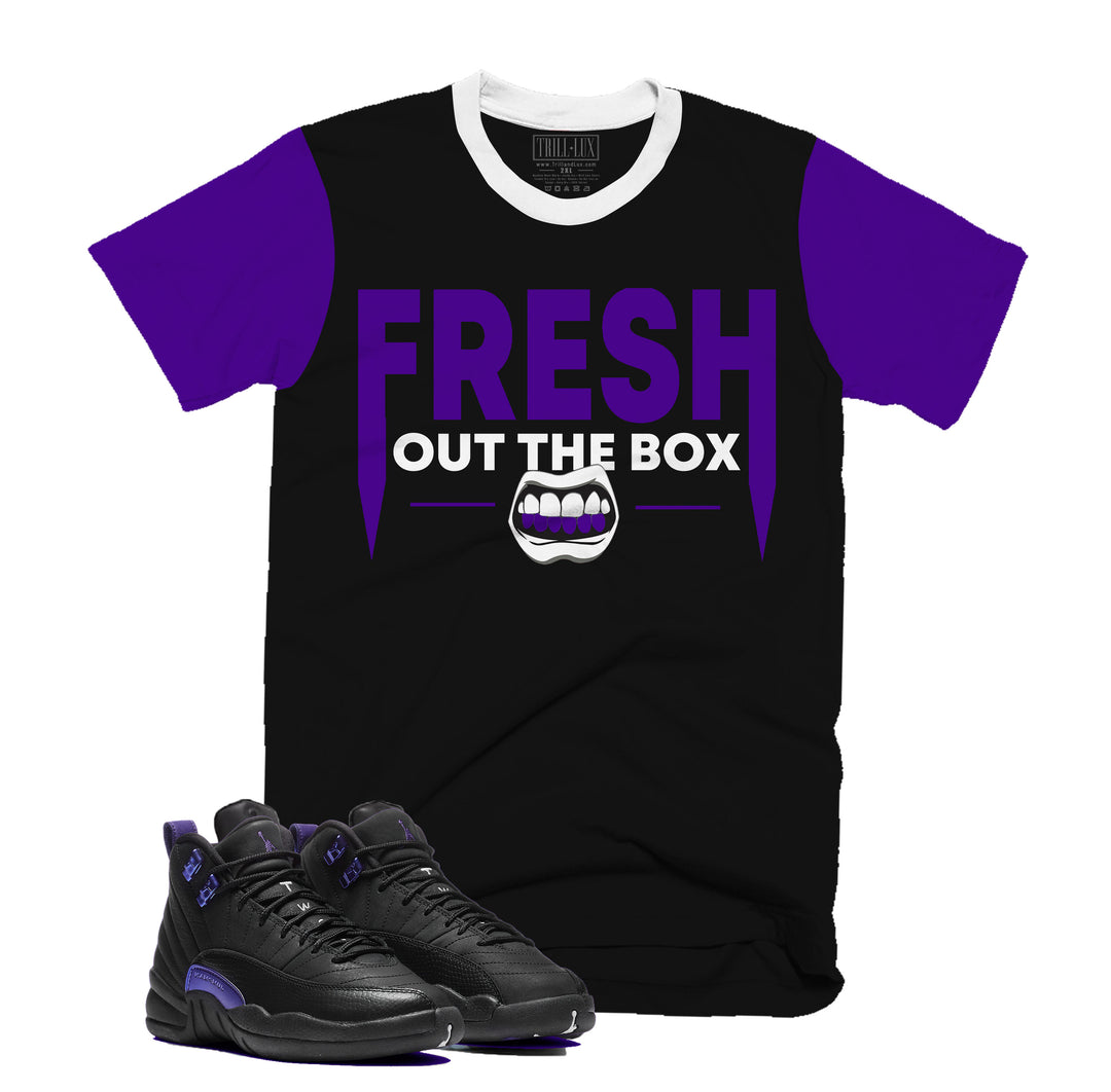 Fresh Out Tee | Retro Air Jordan 12 Black Concord T-shirt | Purple