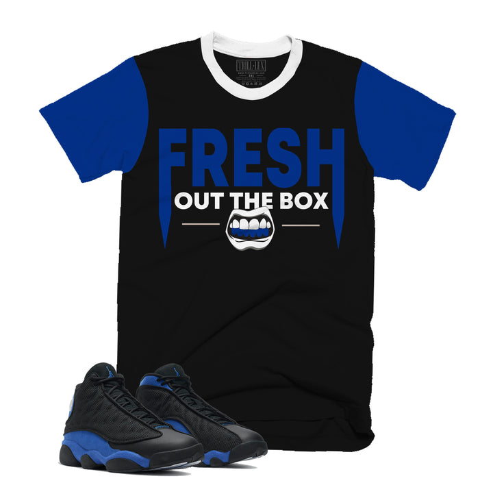 Fresh Out Tee | Retro Air Jordan 13 Black Royal Blue T-shirt |