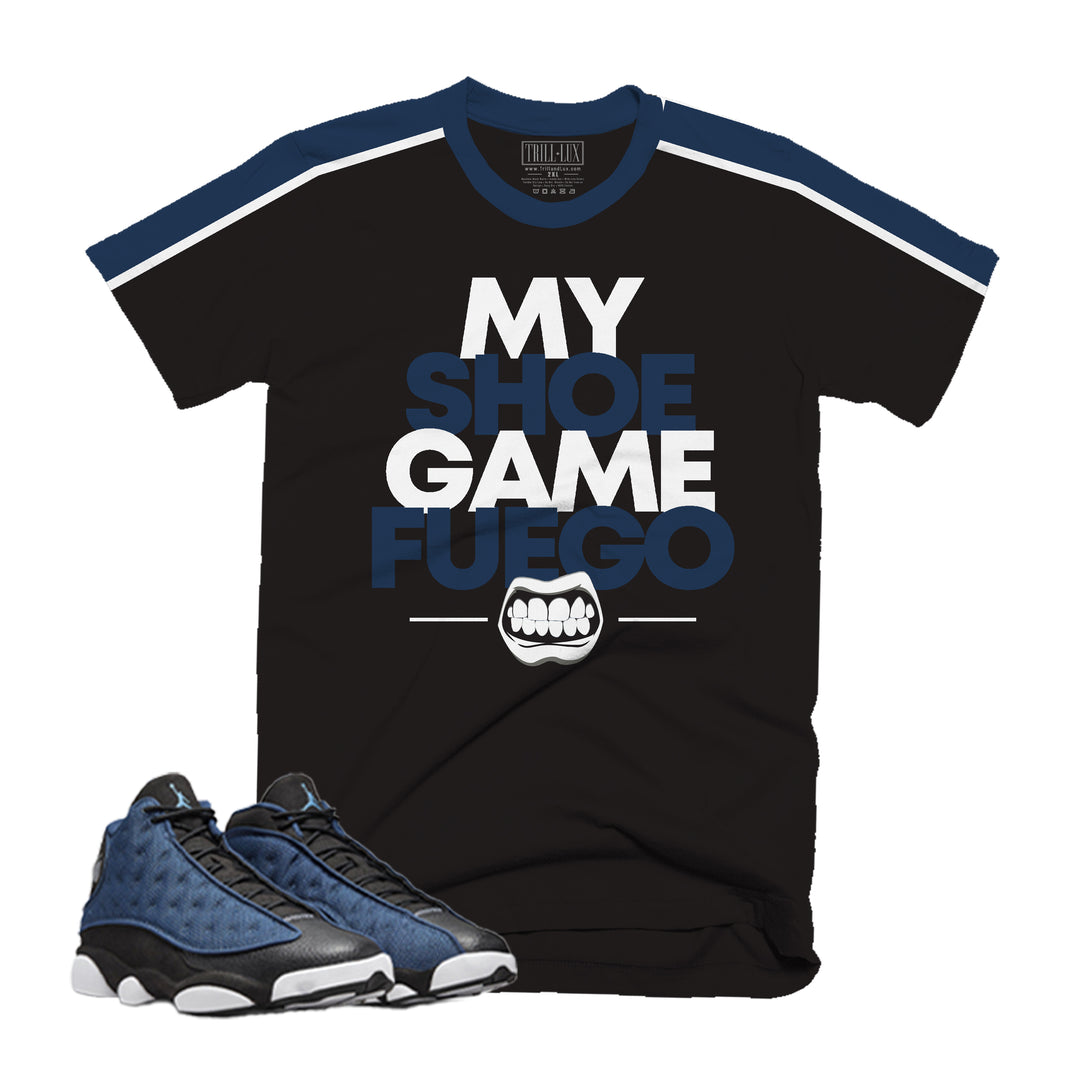 My Shoe Game Fuego Tee | Retro Air Jordan 13 Navy Colorblock T-shirt