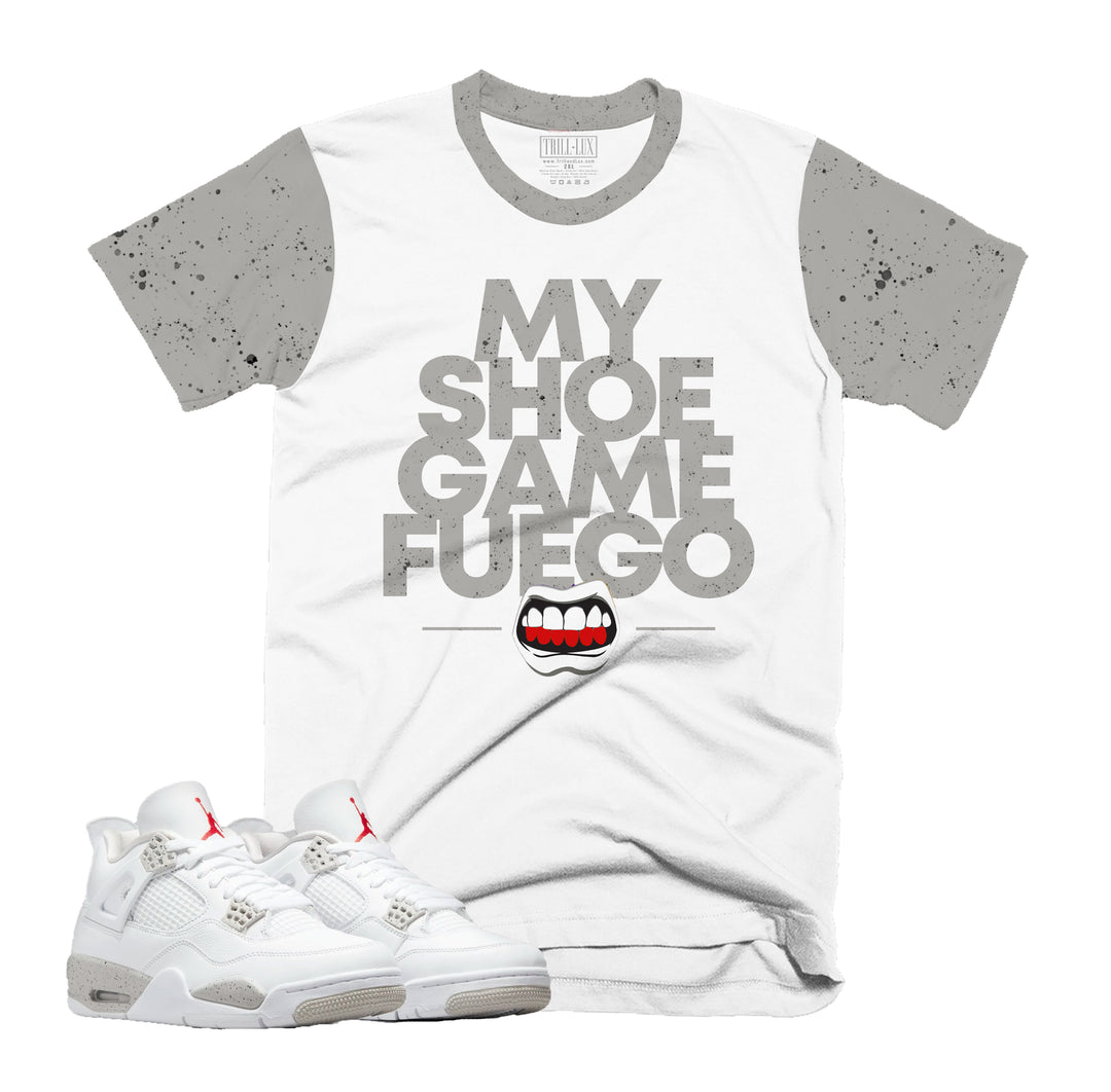 Shoe Game Fuego | Retro Air Jordan 4 Tech White Oreo T-shirt |