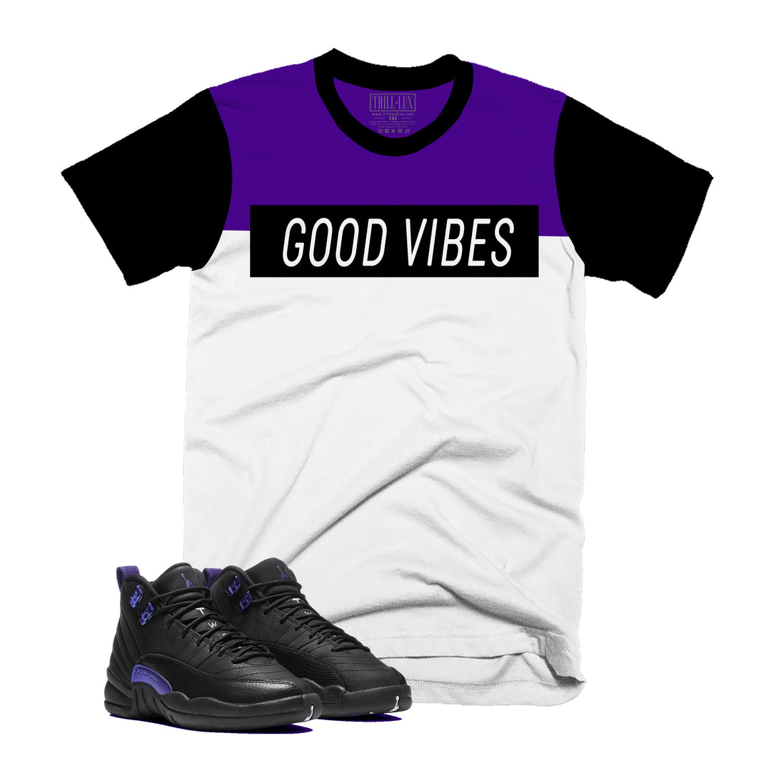 Good Vibes Tee | Retro Air Jordan 12 Black Concord T-shirt | Purple