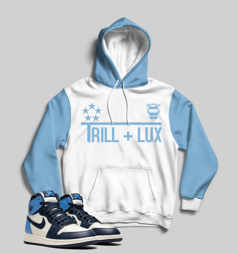 Trill & Lux Hoodie | Retro Jordan 1 UNC Colorblock Pullover Hoodie
