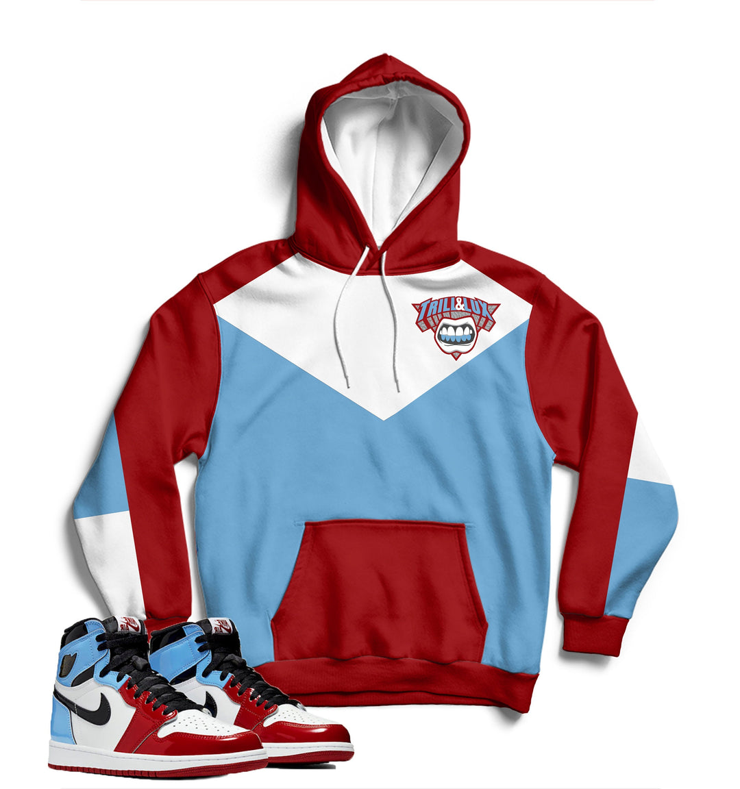 CLEARANCE - Trill UNC to CHI Fearless Hoodie | Retro Jordan 1 Colorblock Hoodie