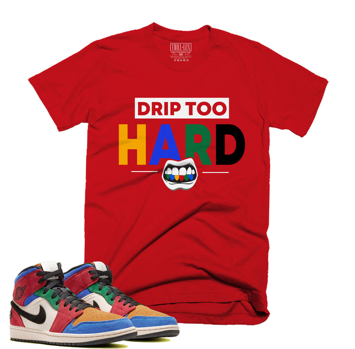 Drip Too Hard Tee | Retro Jordan 1 Fearless Blue The Great Colorblock T-shirt |