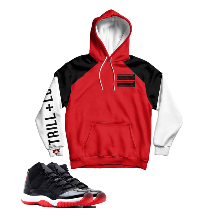 Trill and Lux |  Air jordan 11 Bred Inspired | Colorblock Hoodie | Pullover | 23 XI