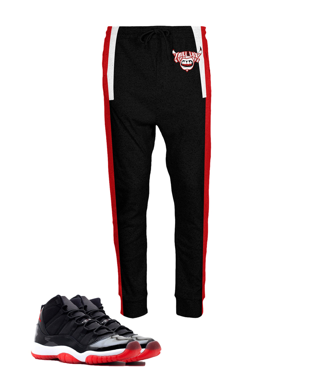 Trill Jordan 11  Bred inspired Hoodie and Jogger Black | Retro  Colorblock | XI Black|Red