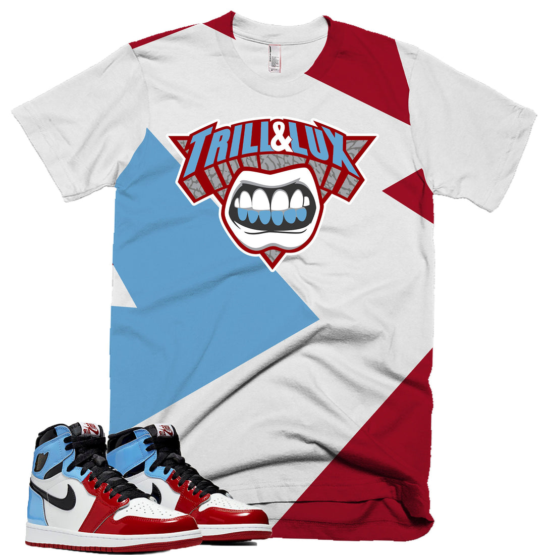 Trill & Lux Fragment Tee | Retro Jordan 1 Fearless UNC to CHI  Colorblock T-shirt