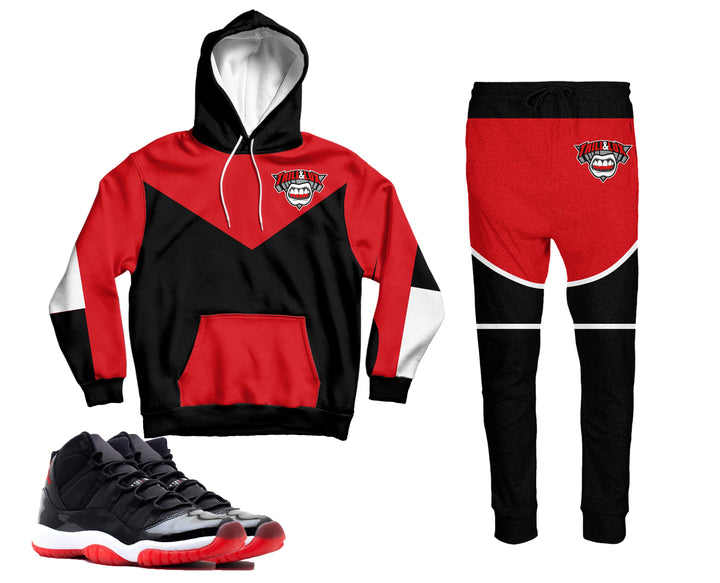 Trill & Lux | Retro Jordan 11 Bred inspired Hoodie and Joggers | Colorblock
