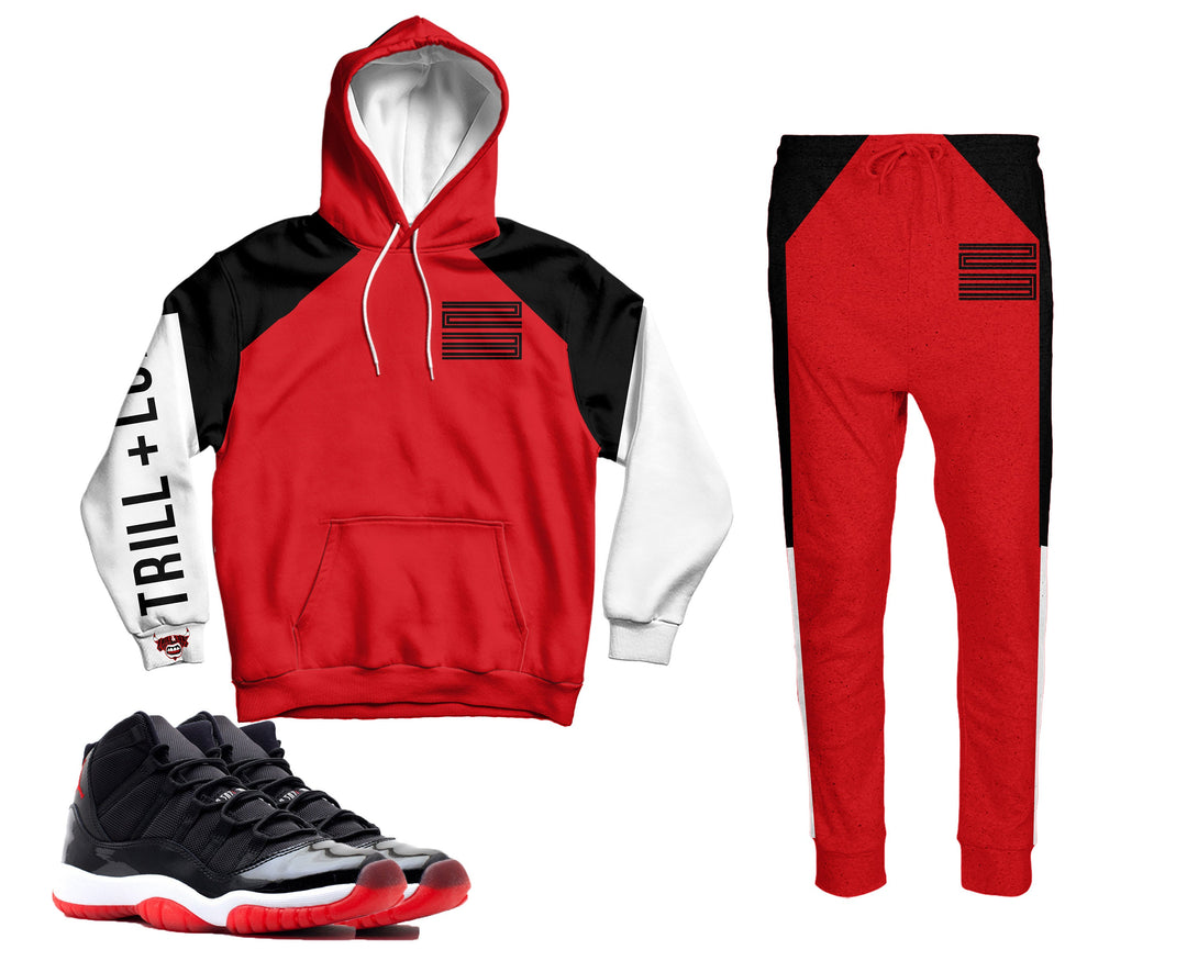 Trill and Lux | Jordan 11  Bred inspired Hoodie and Jogger 23 | Retro Colorblock |