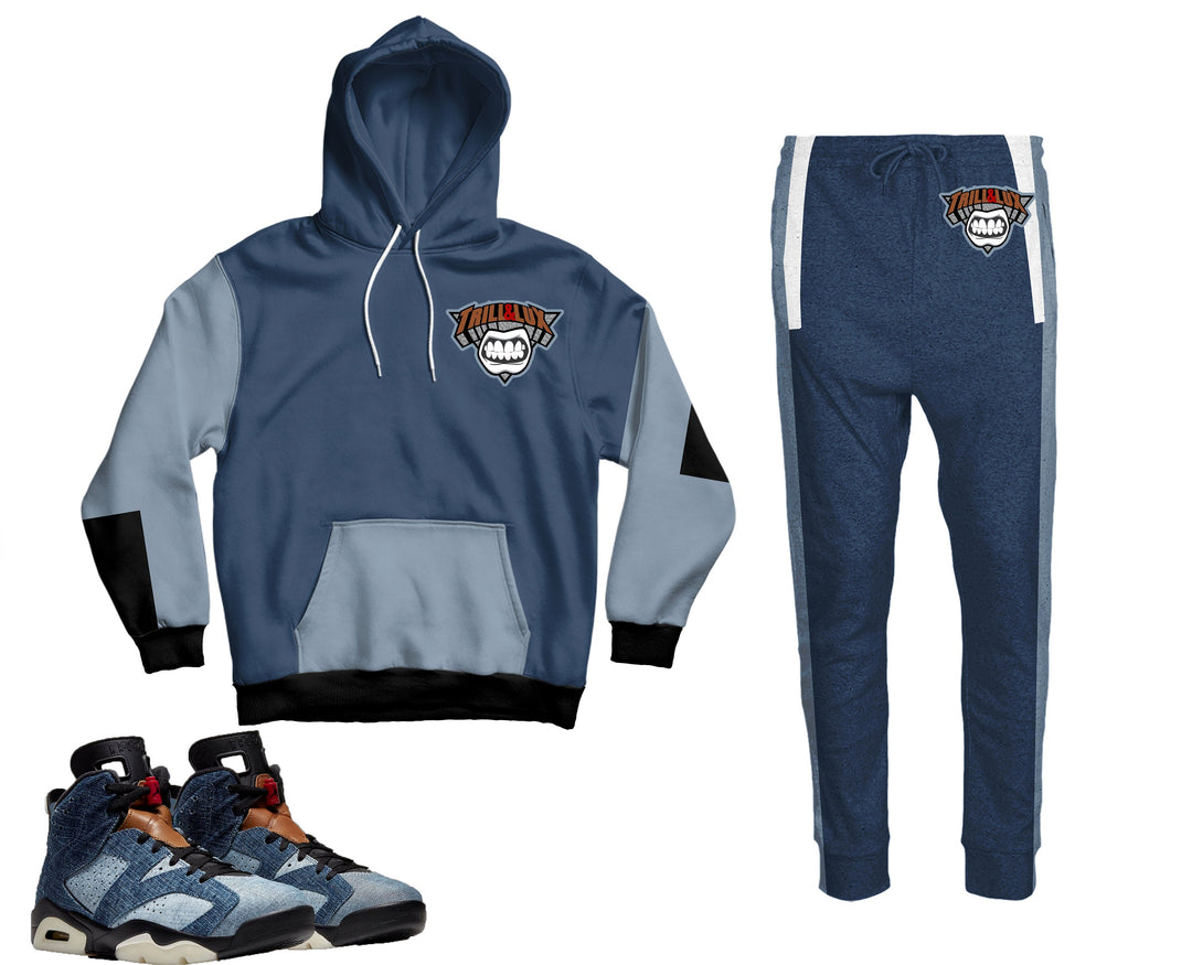 Jogging Suit | Retro Jordan 6 Washed Denim Colorblock Jogger and Hoodie
