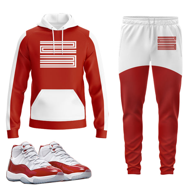 Jordan 11 Cherry Red Inspired Jogger and Hoodie Suit Trill Lux