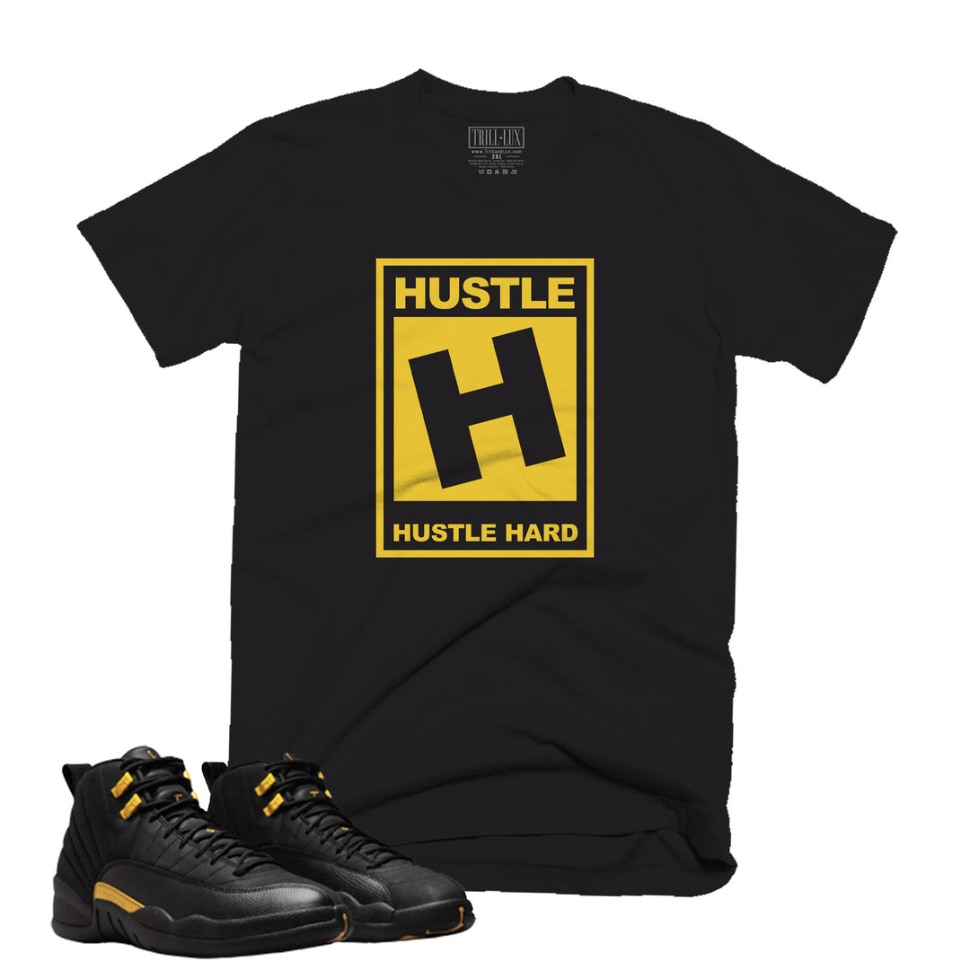 Hustle Hard Tee | Retro Air Jordan 12 Black Taxi Colorblock T-shirt