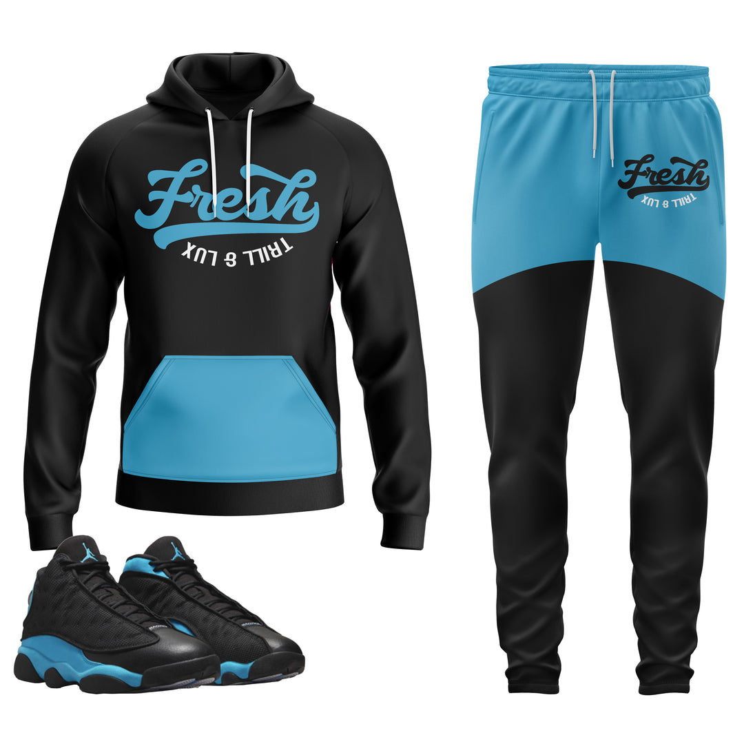 Fresh | Air Jordan 13 Black/University Blue Hoodie & Jogger Set