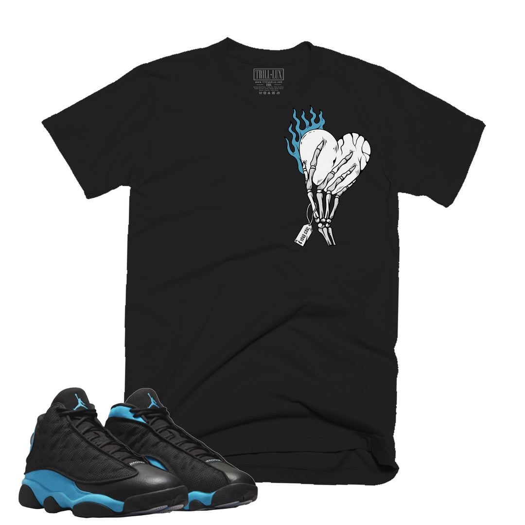 Heart On Fire Tee | Retro Air Jordan 13 Black University Blue Colorblock T-shirt
